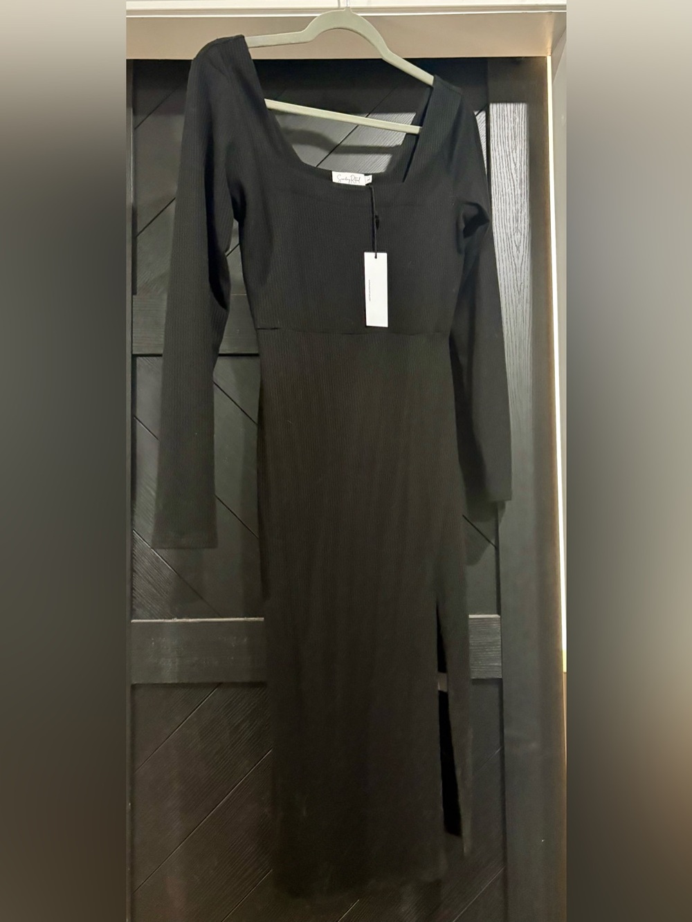 Sunday Ritual Emilia Long Sleeve Black Ribbed Midi Dress -Size L